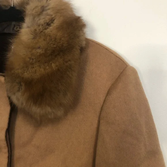 TSE Cashmere Coat Fur Collar Tan 12